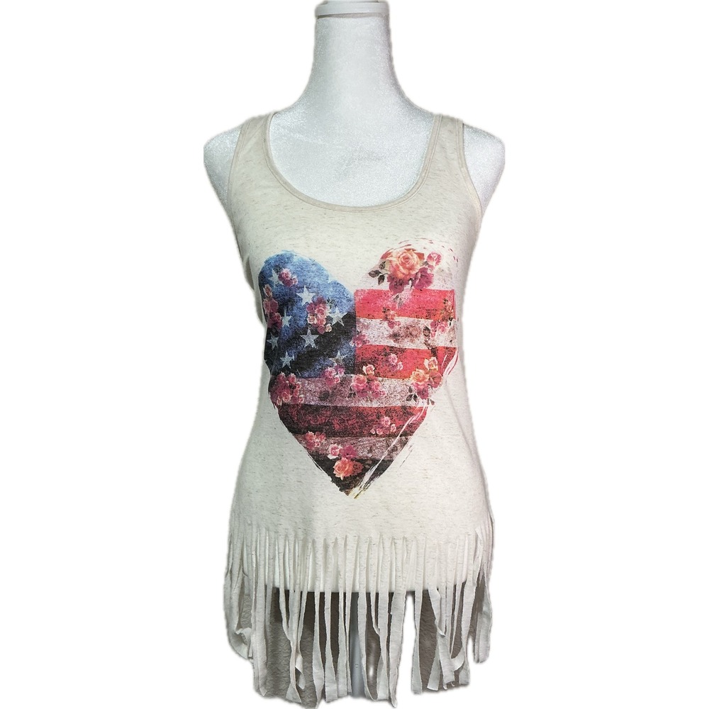 Maurices Womens XS Patriotic Fringe Tank Top American Festival Boho Western
